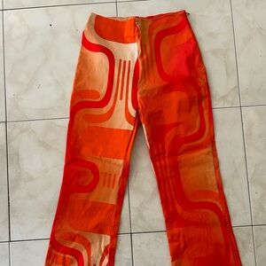 Hosbjerg Printed High Waisted Flare Pants W Side Zipper Closure